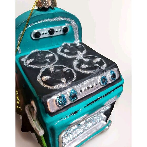 Retro Kitchen Oven Glass Ornament - Art Deco Green Teal, Bakery, Chef Cook Gift - Picture 3 of 8